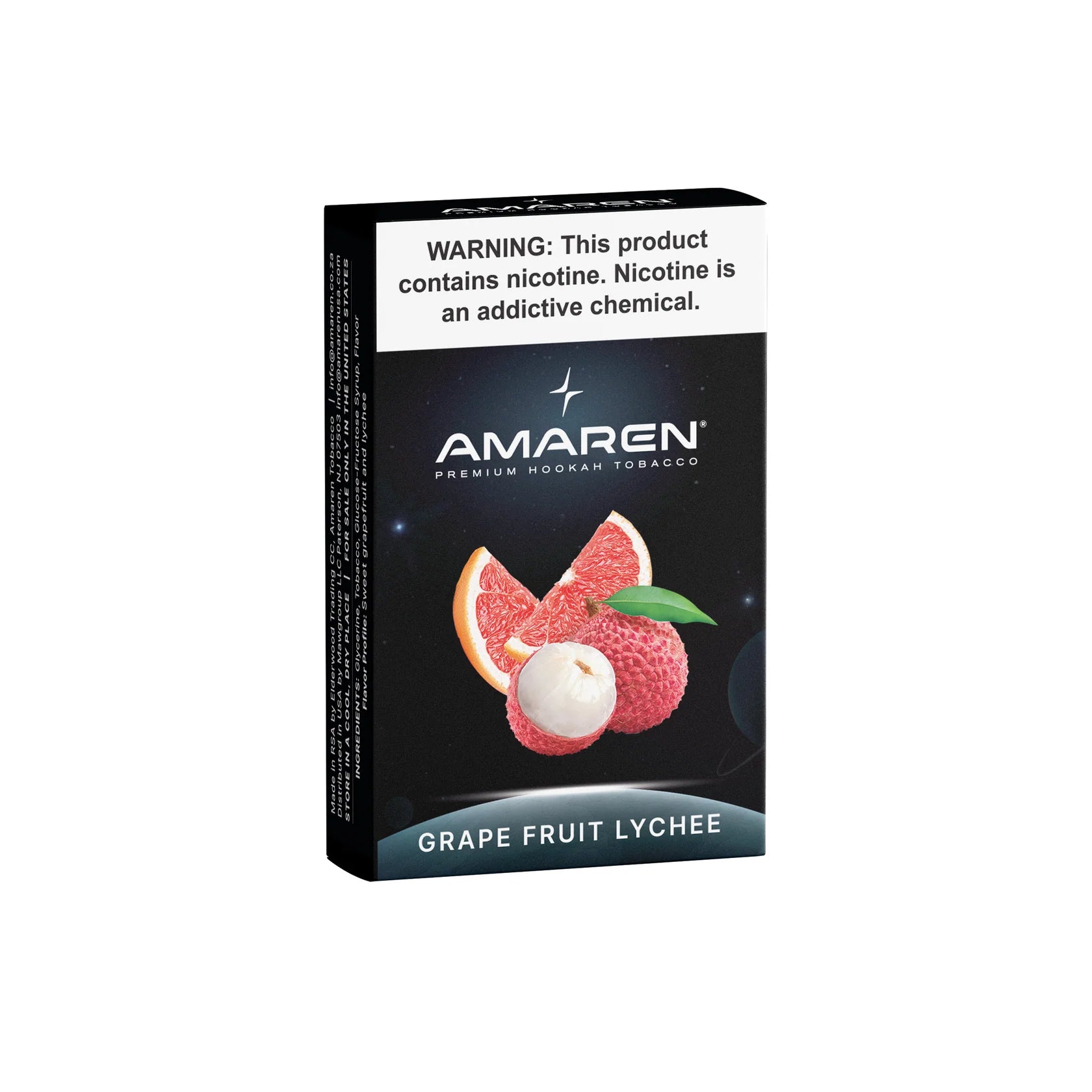 Amaren grapefruit lychee hookah tobacco packaging on a white background