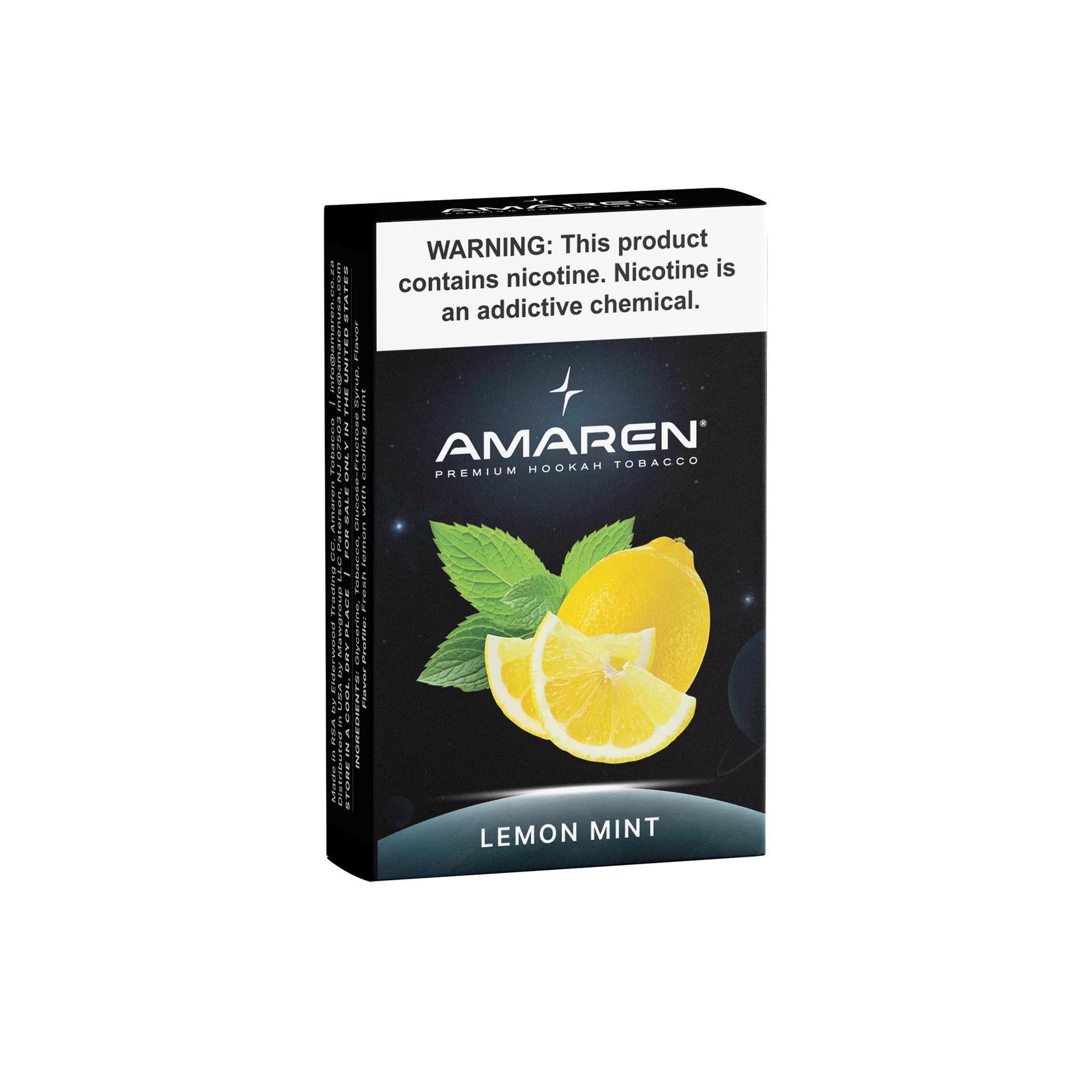 Amaren lemon mint hookah tobacco packaging on a white background