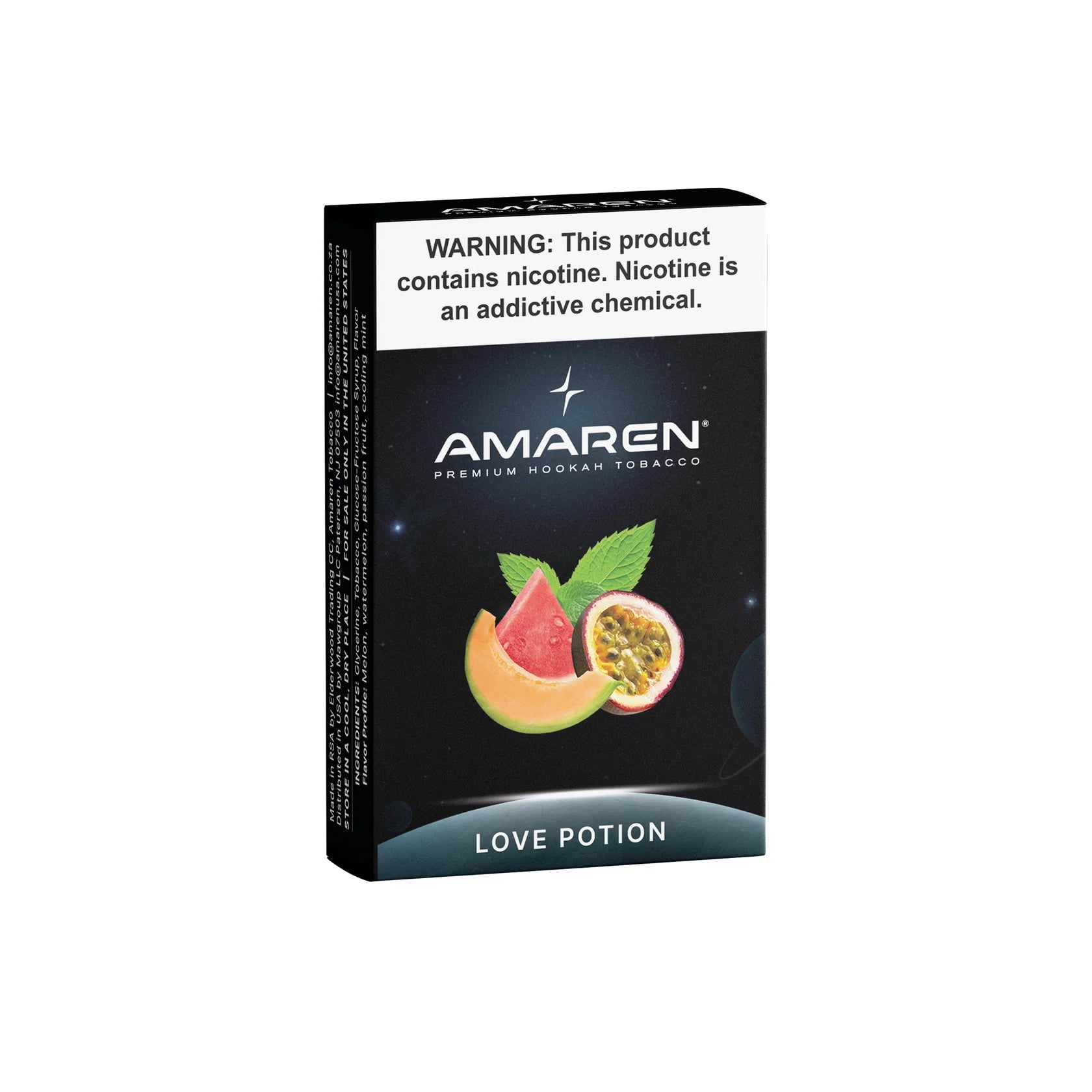 Amaren hookah tobacco packaging with fruit illustration on a white background