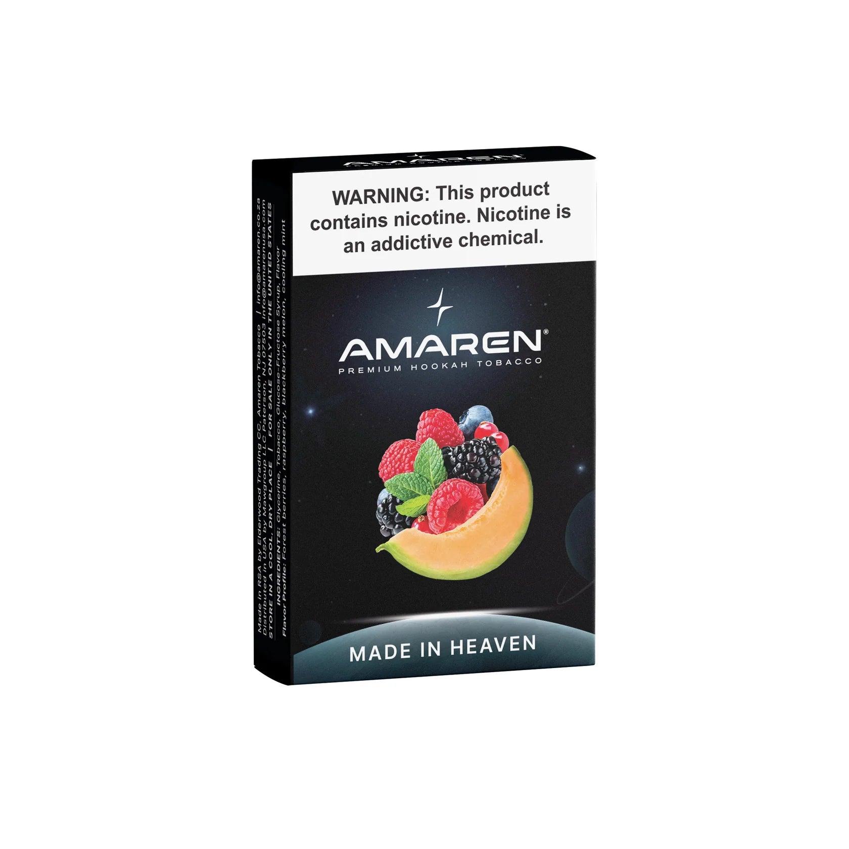 Amaren hookah tobacco packaging with fruit illustration on a white background