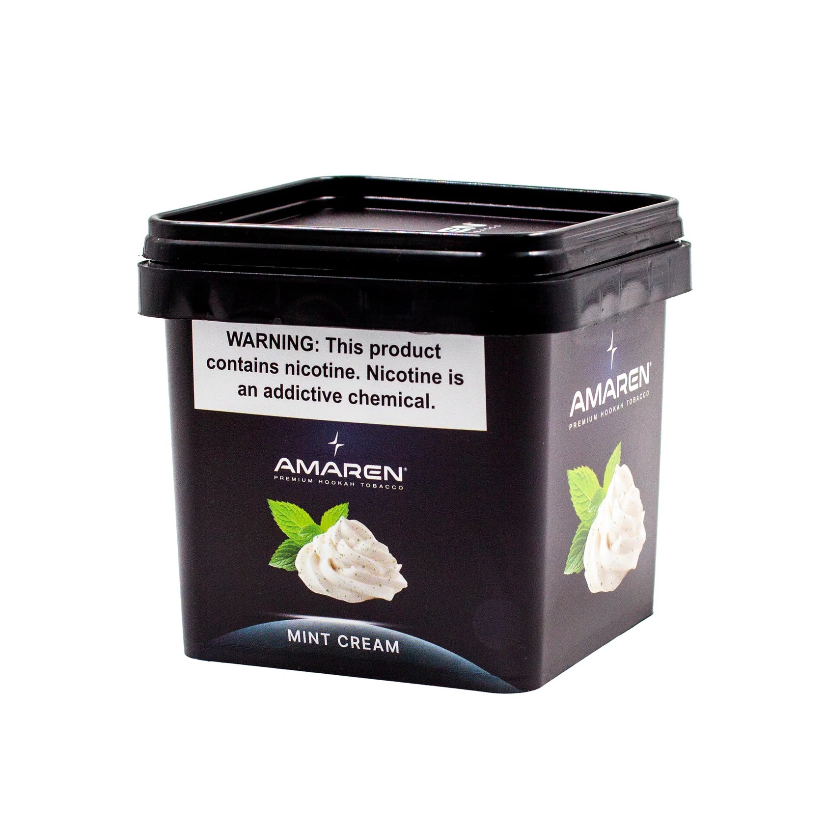 Amaren mint cream tobacco container with warning label on a white background