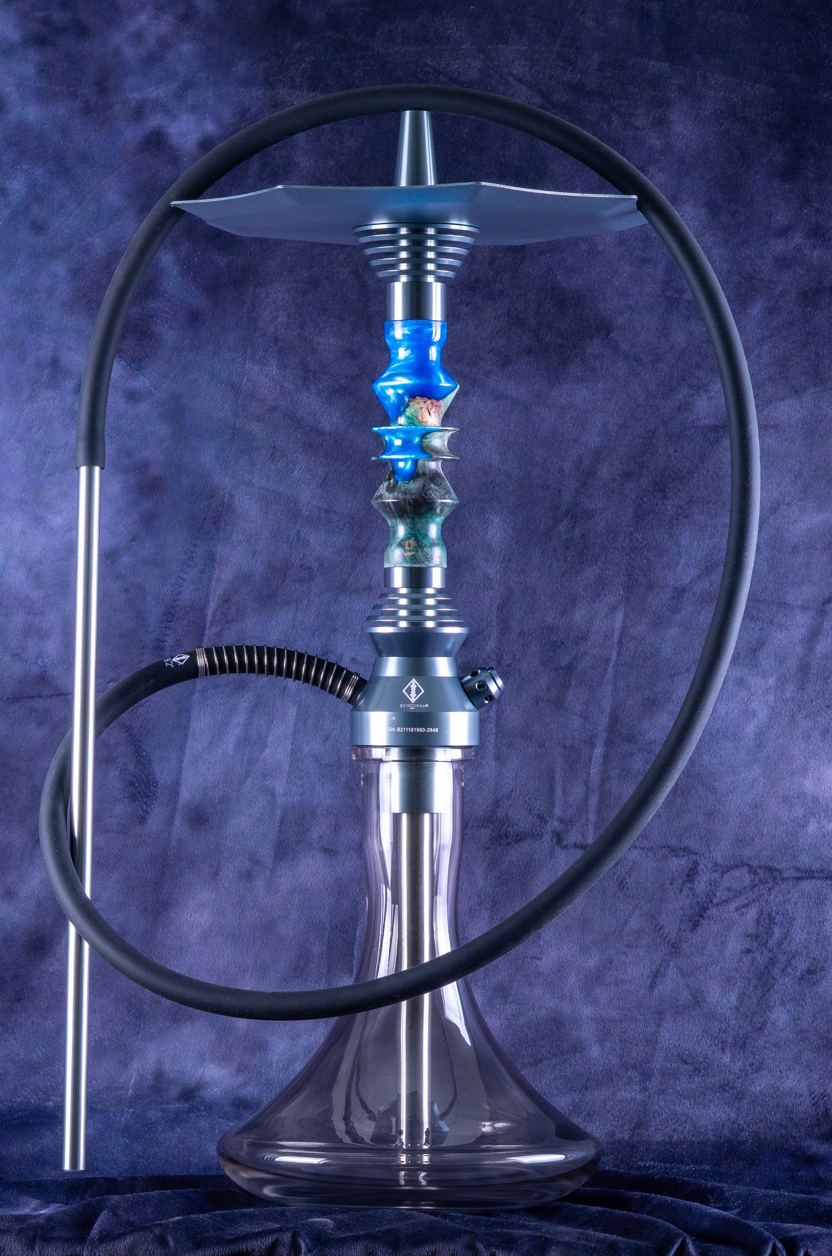 B2 Hookah V5 Delta Atlantis Hookah - USA Made Precious Cut Wood and Resin Stem