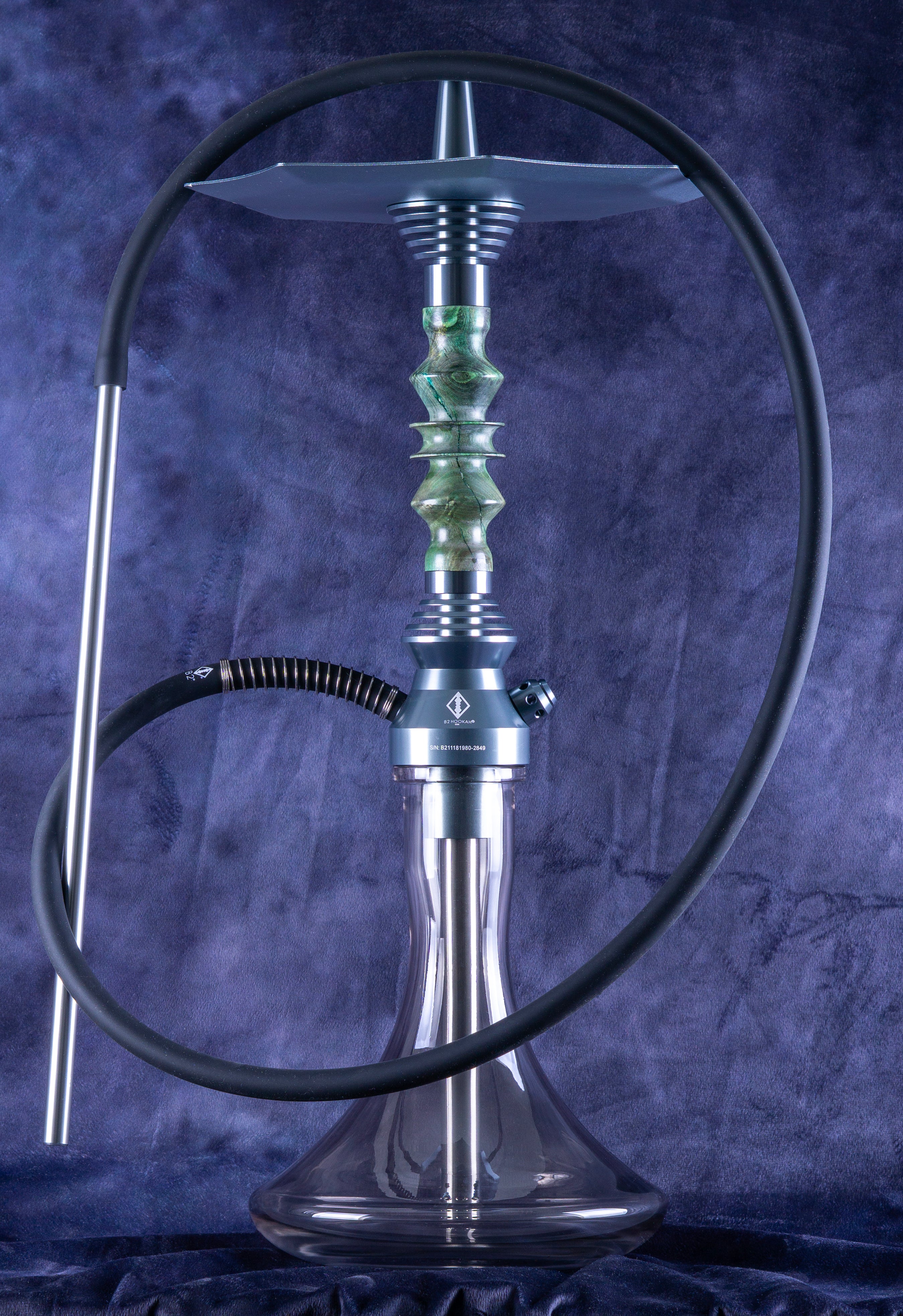 B2 Hookah V5 Delta Emerald Hookah - USA Made Precious Cut Wood and Resin Stem