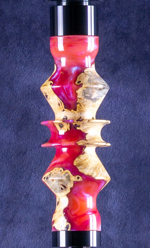B2 Delta Magic Pink Hookah V5 Stem Detail - Unique Burl Wood and Resin Precious Cut Finish