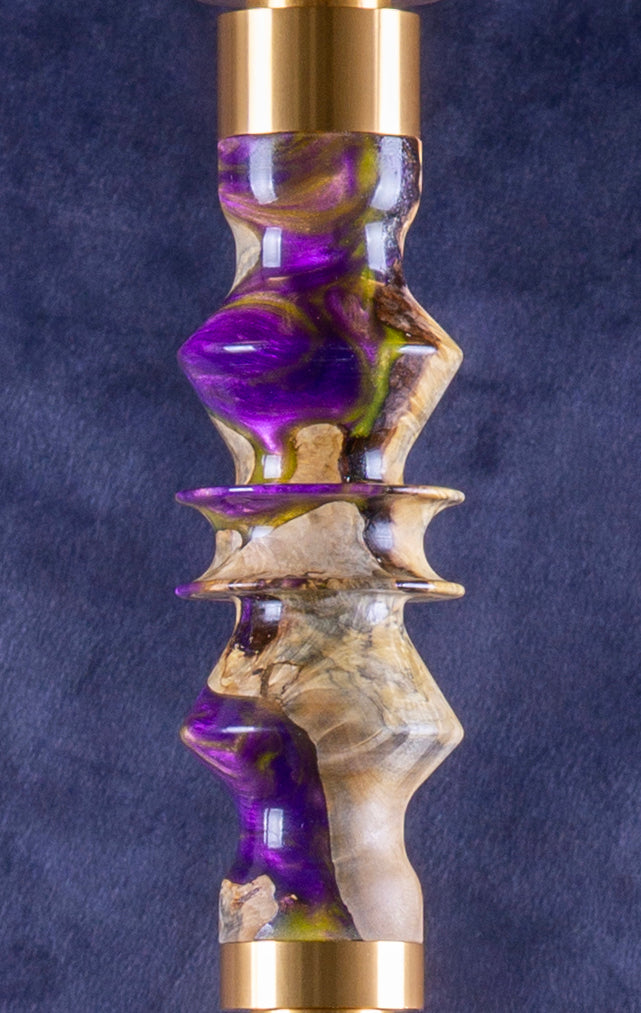 B2 Delta Luka Lakeshow Hookah V5 Stem Detail - Unique Burl Wood and Resin Precious Cut Finish