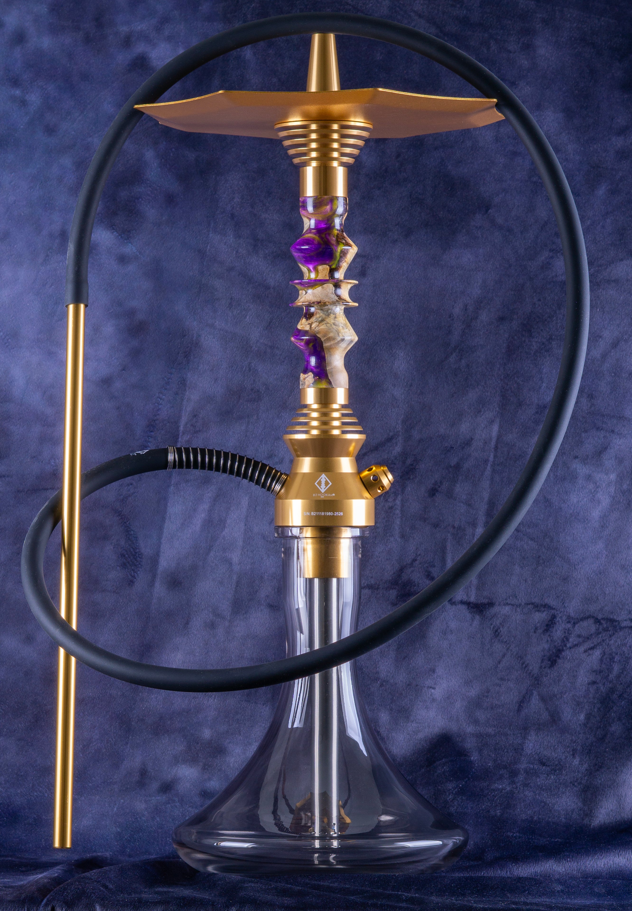 B2 Hookah V5 Delta Luka Lakeshow Hookah - Precious Cut Stem with Yellow and Purple Resin Swirl