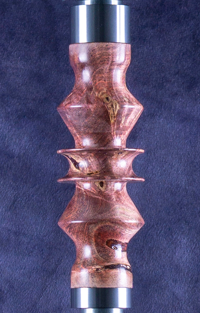 B2 Delta Crimson Hookah V5 Stem Detail - Unique Burl Wood and Resin Precious Cut Finish