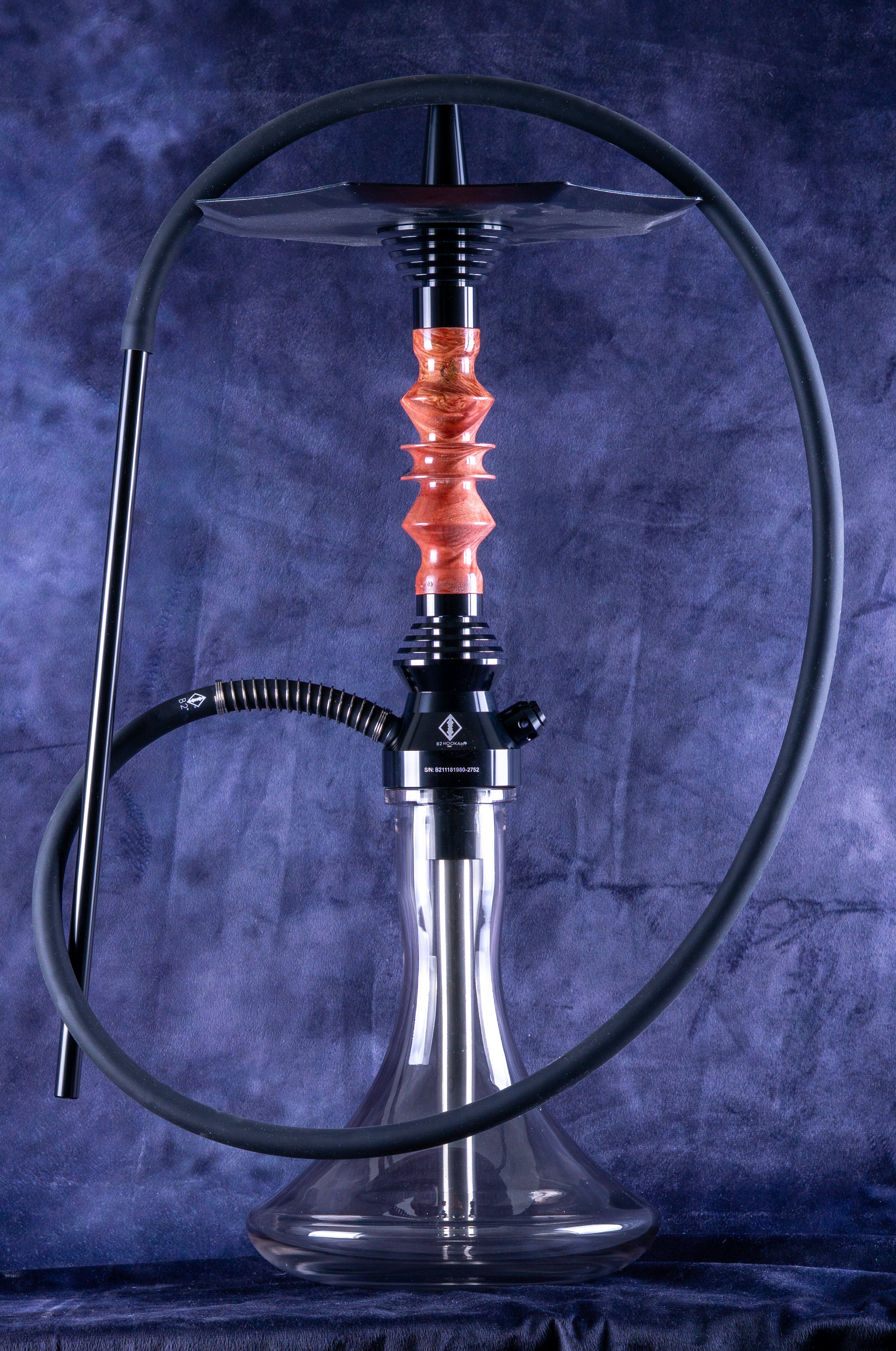 B2 Hookah V5 Delta Ruby Hookah - Precious Cut Stem with Deep Red Resin and Burl Wood