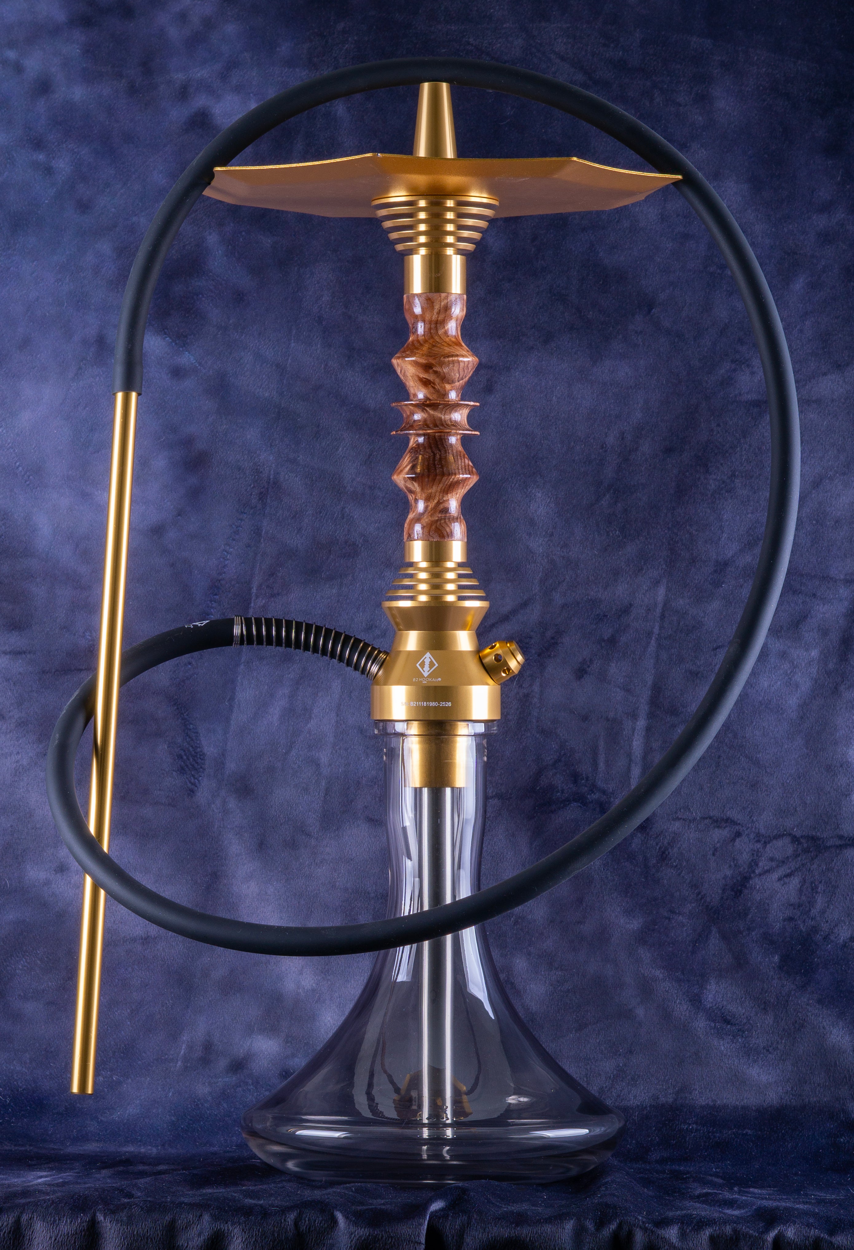 B2 Hookah V5 Delta Bourbon Hookah - Precious Cut Stem with Amber/Brown Resin and Burl Wood