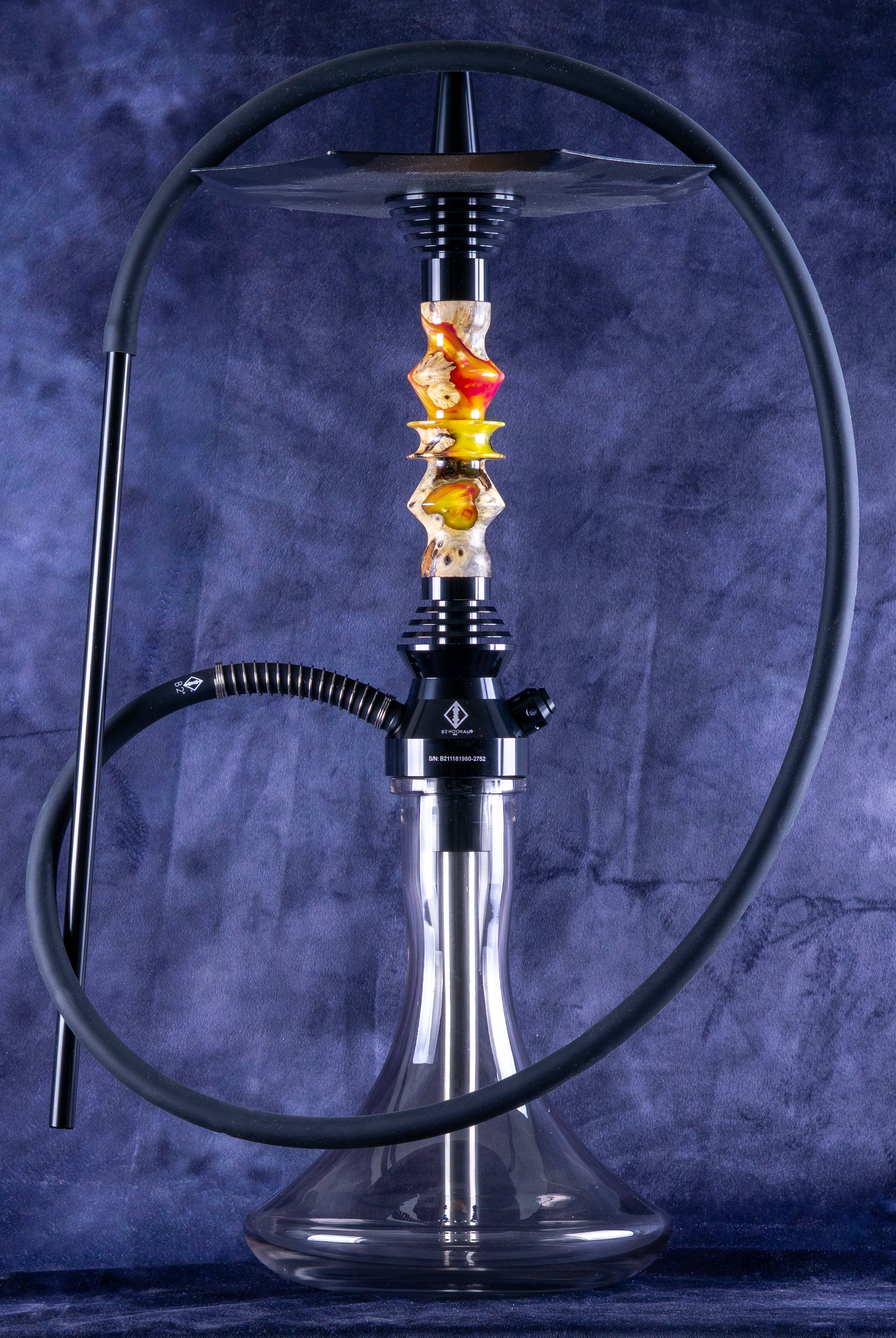 B2 Hookah V5 Delta Phoenix Hookah - USA Made Precious Cut Wood and Resin Stem