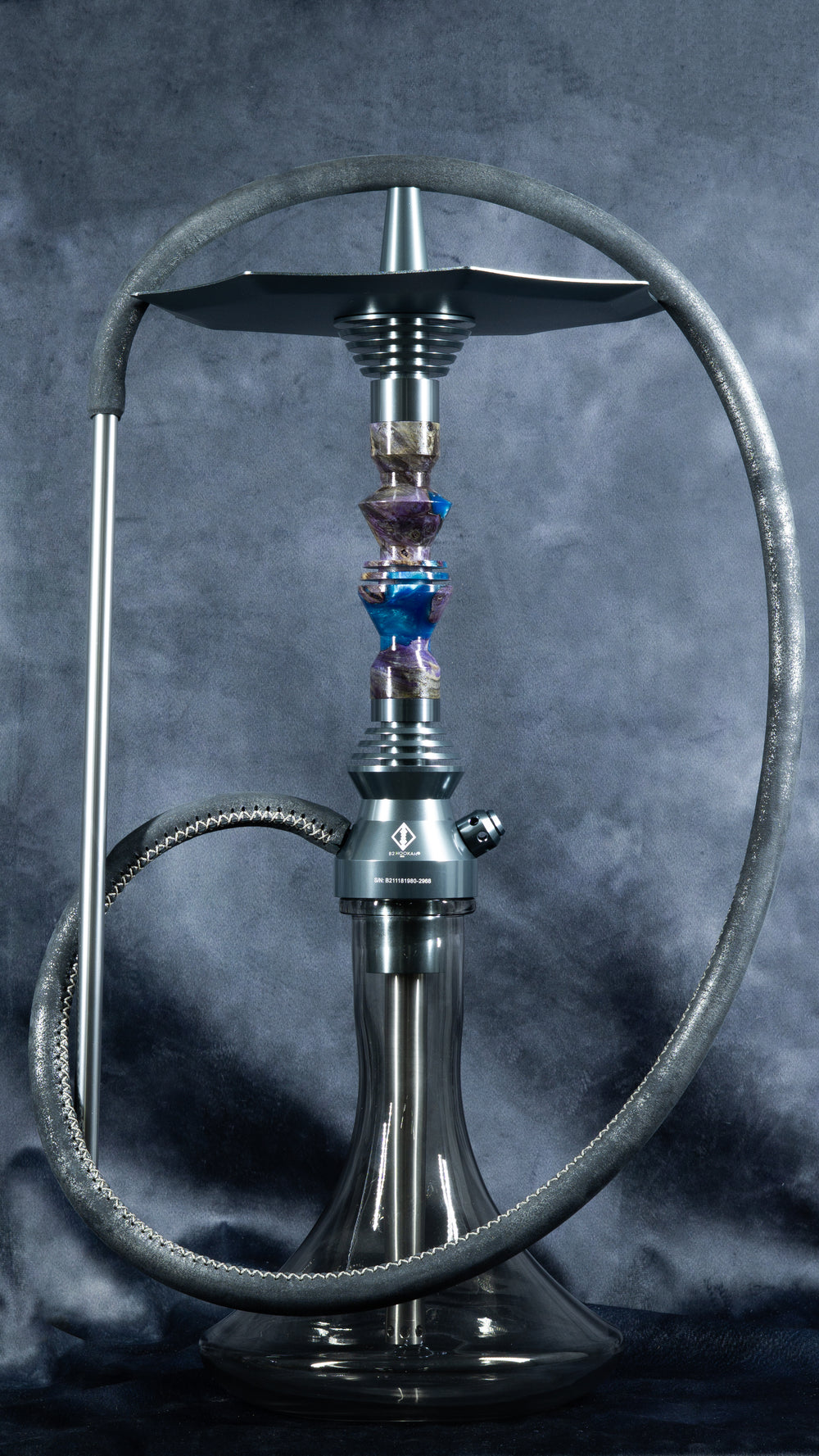 B2 Hookah V5 PCC Majestic Plumage with Black Leather Hose & Bohemian Crystal Vase