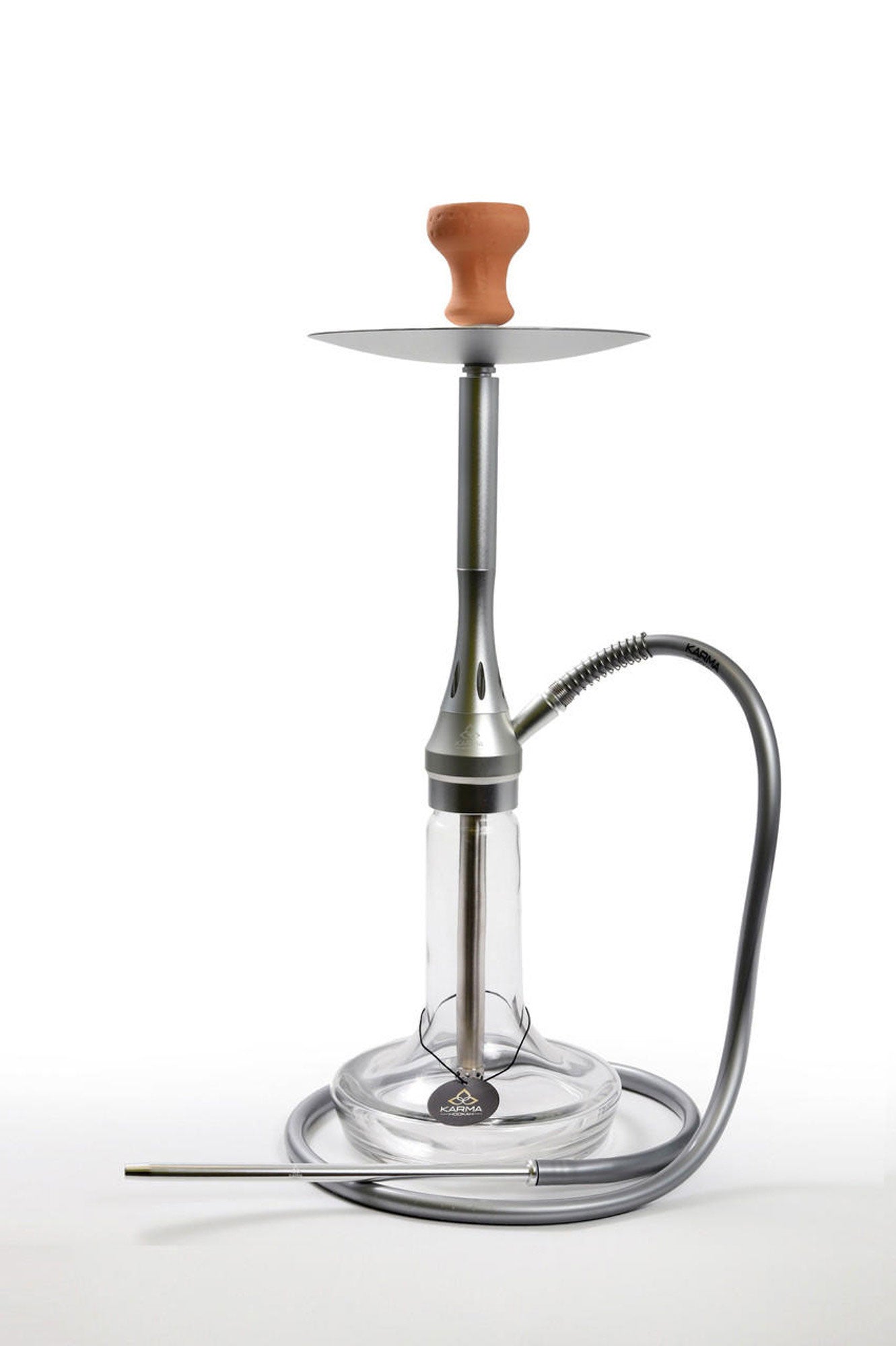 Full setup view of Karma Bellatrix Hookah in silver finish