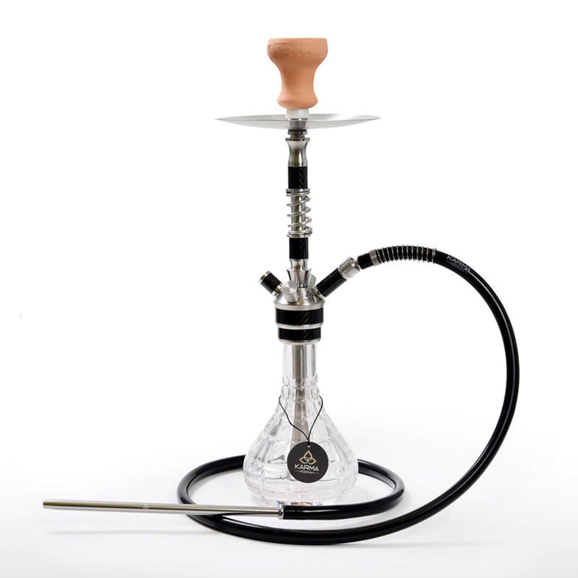 Full setup of Karma Sirius Hookah in black – stainless steel and carbon finish