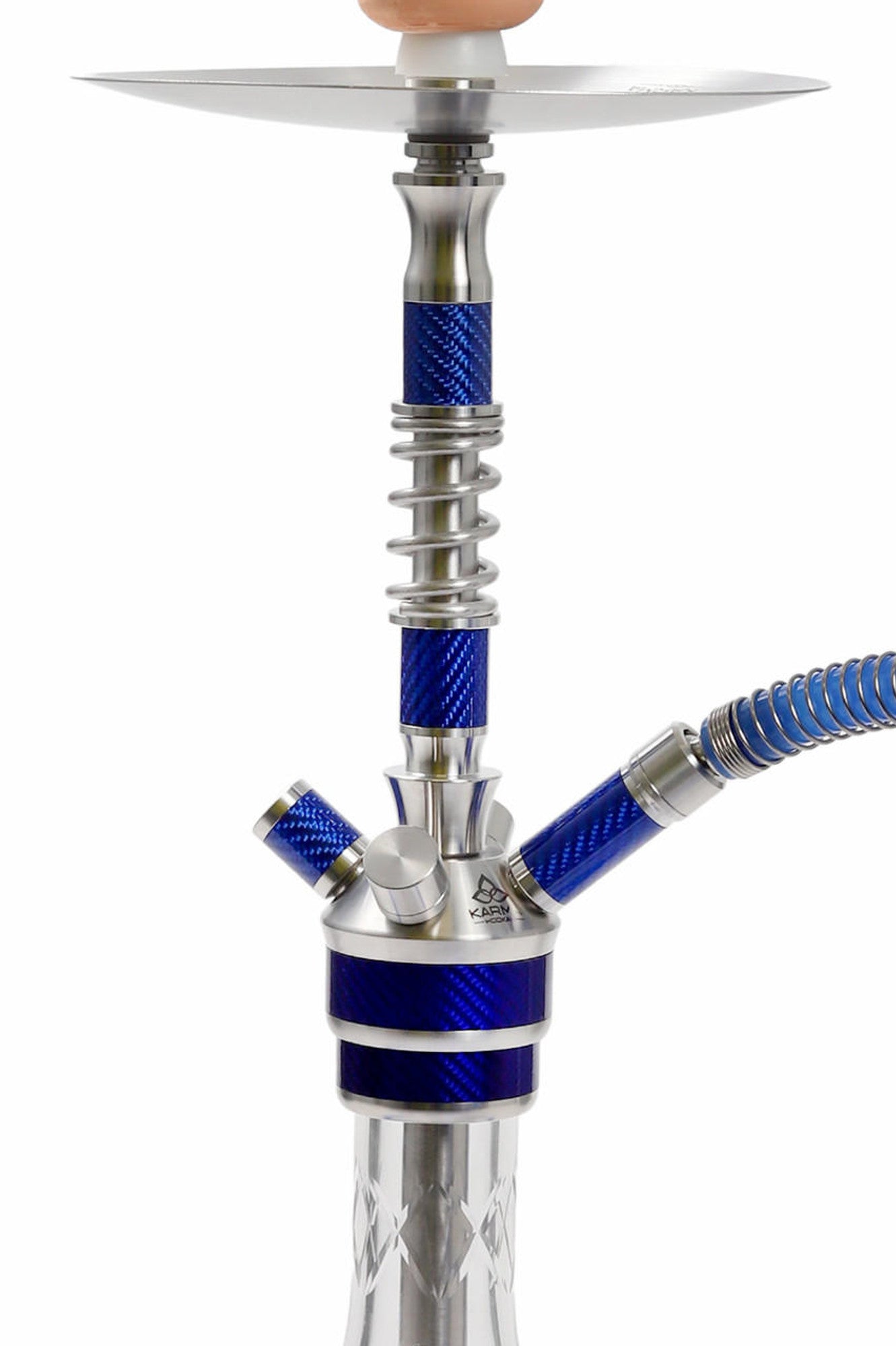 Zoomed-in view of the body of Karma Sirius Hookah in blue – carbon detai
