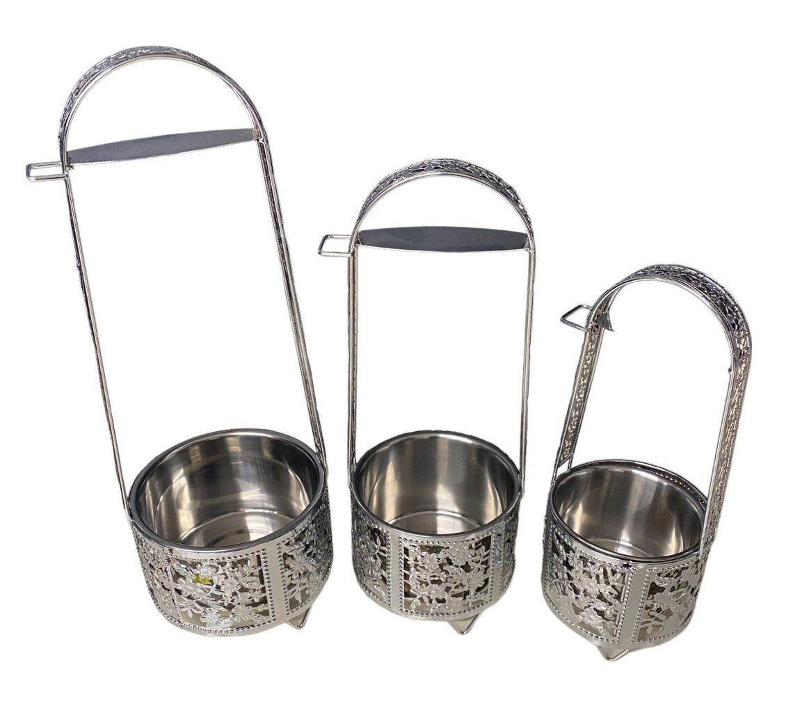 Standard Floral Silver Charcoal Holder - 3 Sizes Available