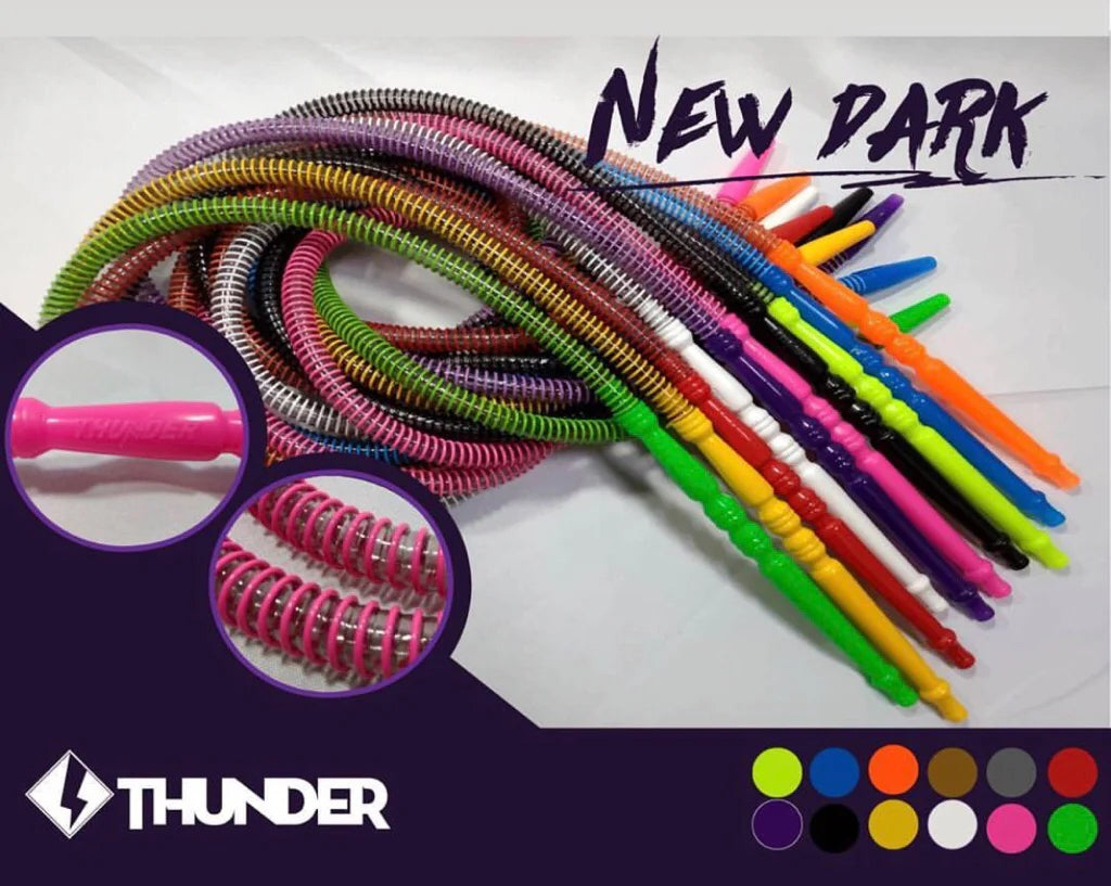 Thunder Dark V2 Hookah Hose with bold and vibrant colors, coiled and ready for use.