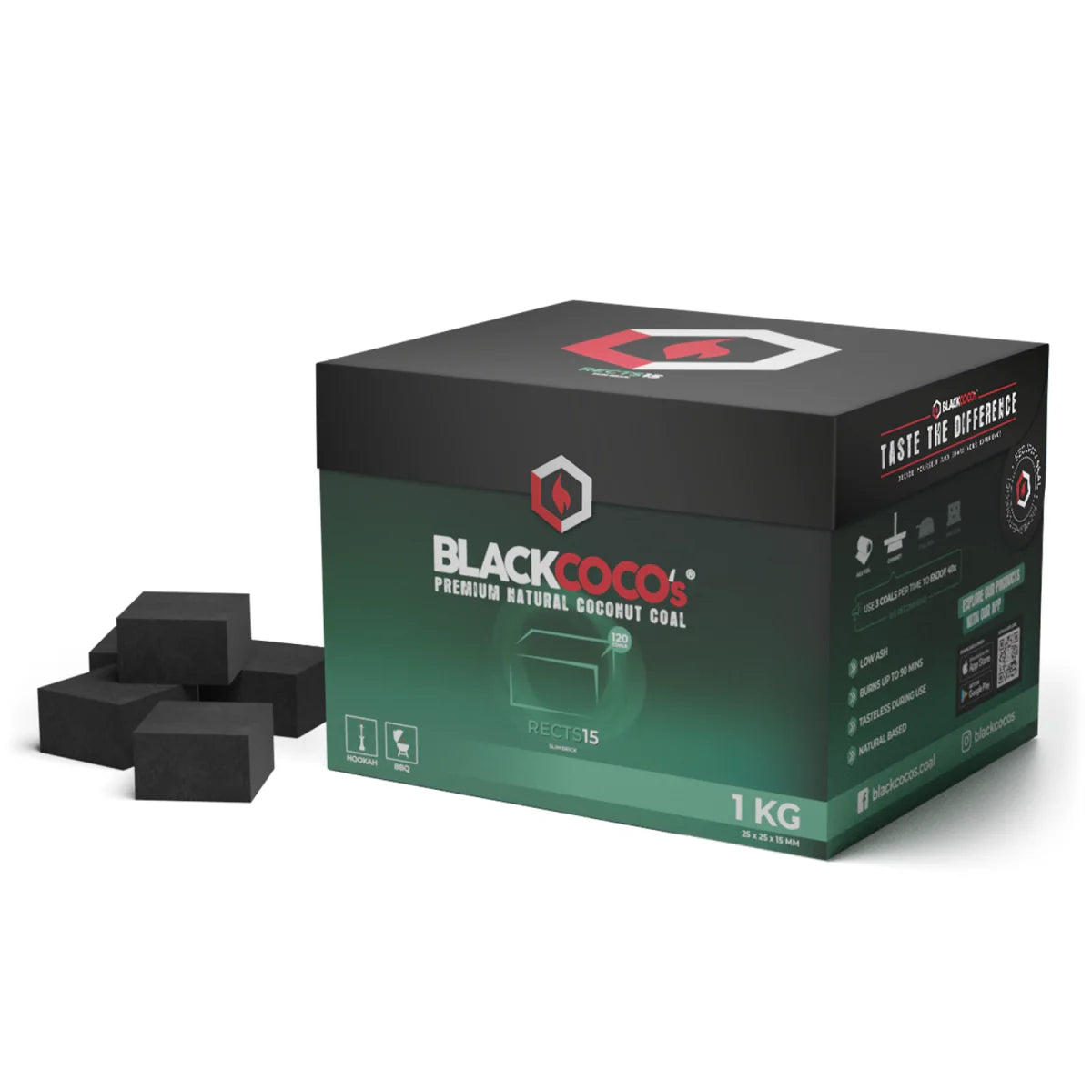 Blackcoco Rects Charcoal 1KG Box - Rectangular Natural Coconut Shisha Coals