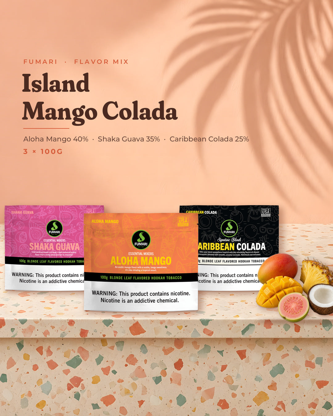 Fumari Flavor Mix Island Mango Colada — Aloha Mango, Shaka Guava and Caribbean Colada 100G pouches, portrait tile