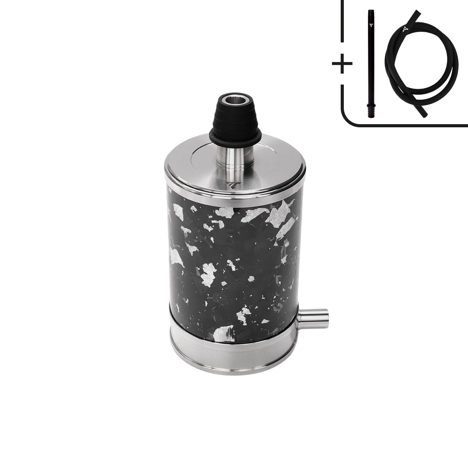 Marble-textured electronic device with black and gray design on a white background