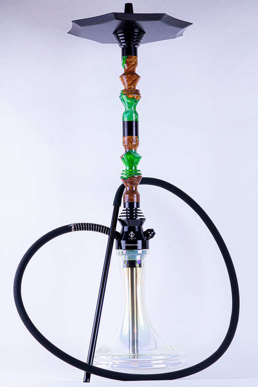 B2 Hookah Precious Cut Collection Double Green Jackpot with Burl Wood