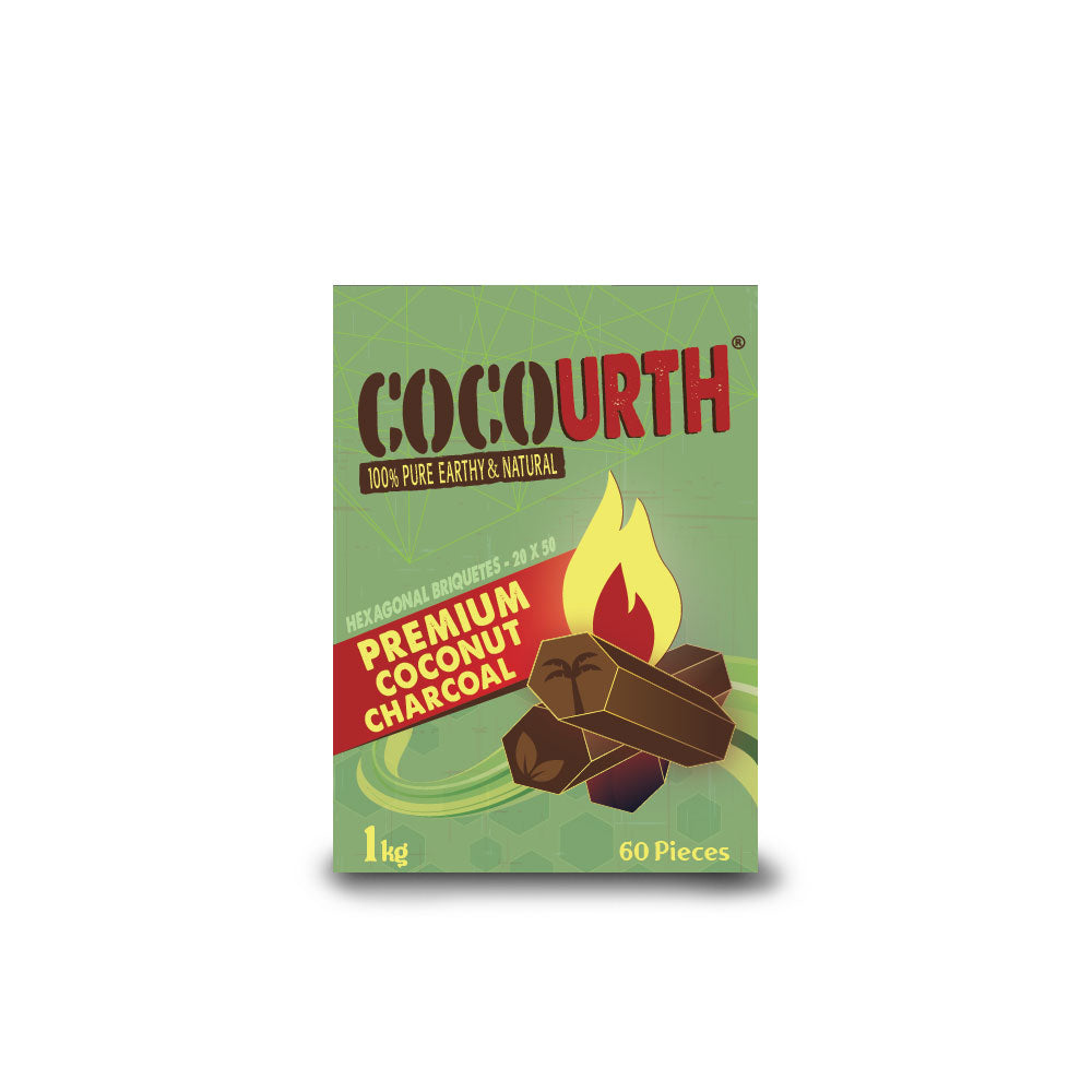 CocoUrth Charcoal Hexagonal Briquettes – 60/PCS – 1KG - Premium Coconut Charcoal